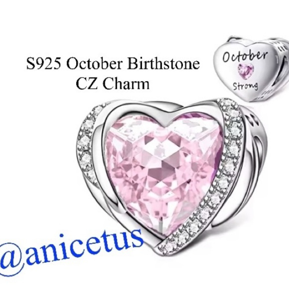 NWOT S925 Sterling Silver October Birthstone CZ Charm
